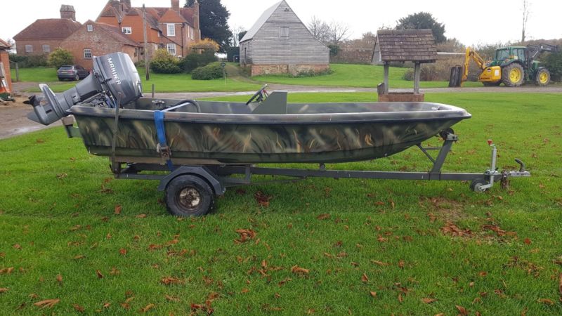 Cathedral Hull Dory Boat + Trailer, Speedboat, Fishing, Mariner 40hp ...